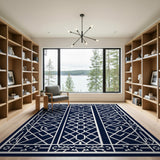 Blue and Teal Navy Blue Geometric Lattice Area Rug