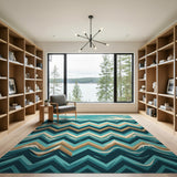 Teal Ocean Zigzag Wave Area Rug