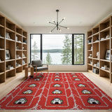 Playful Red Cartoon House Village Rug