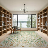 ODIKA Washable Botanical Leaf Gold & Green Low Pile Area Rug, Non-Slip