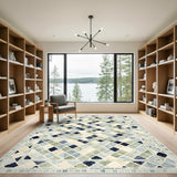 Blue Teal Geometric Diamond Area Rug