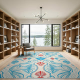 Blue Seashell Swirl Coastal Area Rug