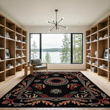 Ornate Persian Medallion Area Rug in Black