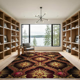 Regal Gold Crown Sunburst Red Area Rug