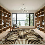 Brown Tan Houndstooth Oval Patchwork Area Rug