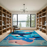 Playful Cartoon Whales Ocean Kids Rug
