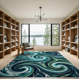 Swirling Teal Waves Abstract Abstract Area Area Rug