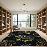 Gold Grey Leaf Silhouette Area Rug