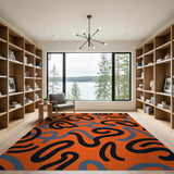 Vivid Orange Squiggle Abstract Area Rug