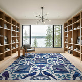 Blue Birdcage Floral Washable Area Rug