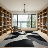 Abstract Black White Curved Contour Area Rug
