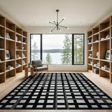 Black and White Bold Geometric Grid Black White Area Rug