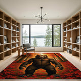 Roaring Muscular Bear in Autumn Forest Rug