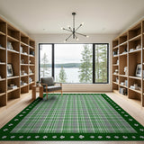Green Gingham Shamrock Border Area Rug