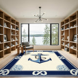 Nautical Blue Anchor Coastal Area Rug
