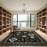 Ornate Pansy Seashell Black Rug