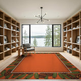 Orange Pinecone and Needle Border Area Rug