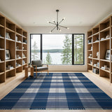 Navy Buffalo Plaid Woven Area Rug with Tassels