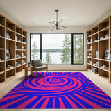 Vibrant Pink Blue Hypnotic Spiral Geometric Rug