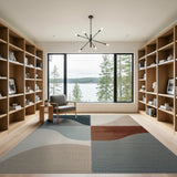 Wavy Abstract Area Rug in Teal, Gray Rust