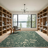 Lush Green Foliage and Floral Area Rug