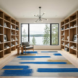 Blue Gold Brushstroke Geometric Area Rug