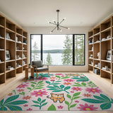 Playful Cartoon Jungle Animals Pink Area Rug
