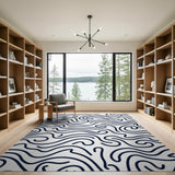Abstract Area Abstract Wavy Lines Black White Area Rug