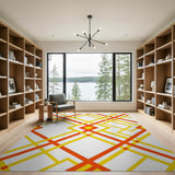 Vibrant Yellow Red Geometric Crosshatch Rug