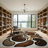 Brown Tan Abstract Organic Shapes Area Rug