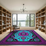 Vibrant Teal Purple Persian Floral Rug