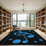 Distressed Blue Treble Clef Music Area Rug