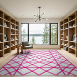 Bold Pink Geometric Grid Area Rug