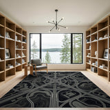 Black White Geometric Highway Interchange Rug