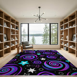Hypnotic Swirl Multi-Color Area Rug with Stars