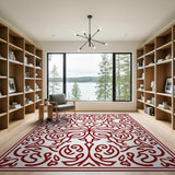 Elegant Red Floral Vine Border Area Rug