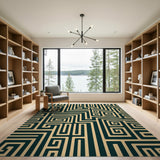 Teal Geometric Maze Beige Area Rug