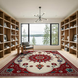 Vibrant Red Persian Floral Medallion Rug