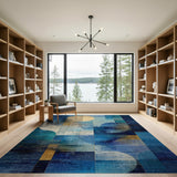 Abstract Blue and Teal Blue Teal Geometric Abstract Area Rug