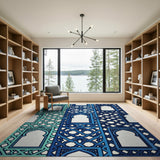 Teal Blue Moroccan Arch Lattice Rug