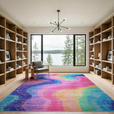 Vibrant Rainbow Swirl Abstract Area Rug