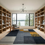 Geometric Modern Leopard Area Rug Black Grey Gold