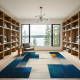 ODIKA Modern Abstract Geometric Teal & Blue Washable Area Rug - Low Pile