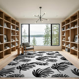 Bold Black Palm Frond Area Rug
