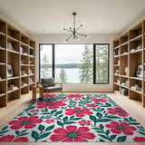 Red Vibrant Red Floral Area Rug
