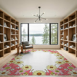 Pink Daisy Floral Border Area Rug