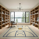 Navy Basketball Court Blueprint Area Rug