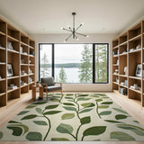 Green Floral Vintage Lush Green Leaves Area Rug