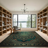 Teal Lotus Mandala Persian Area Rug