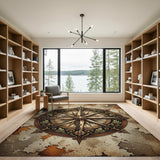 Vintage Distressed Compass Rose Area Rug